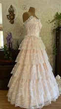 Load image into Gallery viewer, Fairytale 1980’s Vintage Pink Satin and White Lace Dream Dress with Armlets