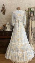Load image into Gallery viewer, Beautiful 1970’s vintage White Voile Marigold Print Gunne Sax dress