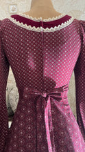 Load image into Gallery viewer, 1970’s Vintage Burgundy Velveteen and Calico Gunne Sax Midi Dress
