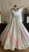 Load image into Gallery viewer, Incredible 1980’s Vintage White Satin and Pink Lace Dress