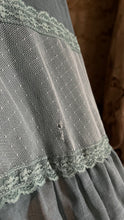 Load image into Gallery viewer, 1970’s vintage dyed moss sage green voile and lace maxi Gunne Sax dress