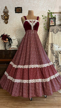 Load image into Gallery viewer, Perfect 1970’s Vintage Red Calico and velveteen Gunne Sax Maxi Sundress