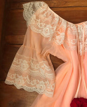 Load image into Gallery viewer, 1970's vintage peachy apricot pink chiffon peignoir nightgown and robe set Intime