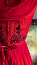 Load image into Gallery viewer, Reworked 1950’s Vintage Red Silk Chiffon and Orange Satin Dress