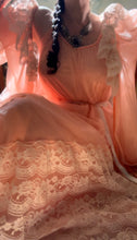 Load image into Gallery viewer, 1970's vintage peachy apricot pink chiffon peignoir nightgown and robe set Intime