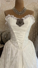 Load image into Gallery viewer, Stunning 1980’s Vintage White Satin and Tiered Lace Dream Dress