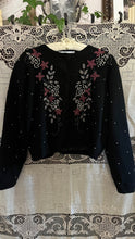 Load image into Gallery viewer, Darling Beaded Black Angora Rabbit Cardigan Sweater made in Hong Kong
