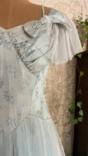 Load image into Gallery viewer, Stunning 1930’s Vintage Eggshell Blue Jacquard and Tulle Dress