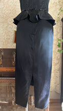 Load image into Gallery viewer, Deadstock 1980’s Vintage Black Satin Gunne Sax Peplum Wiggle Dress