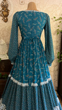 Load image into Gallery viewer, Rare and spectacular Teal Calico 1970’s Vintage Gunne Sax Dress