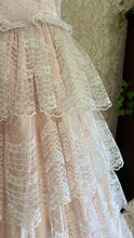 Load image into Gallery viewer, Fairytale 1980’s Vintage Pink Satin and White Lace Dream Dress with Armlets
