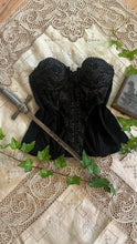 Load image into Gallery viewer, Stunning 1980’s Vintage Black Satin and Illusion Lace Zip up Bustier by Adonna 36C