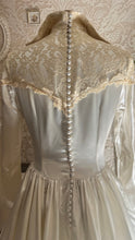 Load image into Gallery viewer, Breathtaking 1950’s Vintage White Satin and Ivory Lace Bridal Gown Wedding Dress