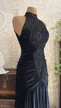 Load image into Gallery viewer, Amazing 1980’s Vintage Black Draped and Ruched Mermaid Dress