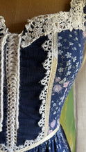 Load image into Gallery viewer, 1970’s Vintage Navy Blue Calico and Corduroy Gunne Sax Midi Dress
