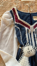 Load image into Gallery viewer, Childs 1970’s vintage Dusty Blue Polka Dot Calico Jeunnes Filles Gunne Sax dress