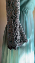 Load image into Gallery viewer, 1960’s Vintage Aqua Blue Chiffon and Lace Dress by Miss Elliette of California