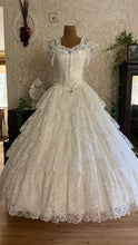 Load image into Gallery viewer, Stunning 1980’s Vintage White Satin and Tiered Lace Dream Dress