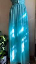 Load image into Gallery viewer, 1970’s Vintage Cold Shoulder Ice Blue Ruffle Dress and Belt