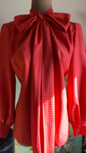 Load image into Gallery viewer, Darling 1970’s Vintage Cherry Red Pussy Bow Blouse I. Magnin