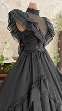 Load image into Gallery viewer, Showpiece Gothic 1980’s vintage Black Swiss Dot Chiffon Gunne Sax gown