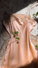 Load image into Gallery viewer, Lovely 1930’s vintage peachy pink satin and ecru lace slip
