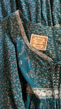 Load image into Gallery viewer, Rare and spectacular Teal Calico 1970’s Vintage Gunne Sax Dress