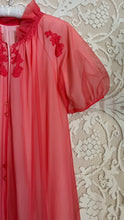 Load image into Gallery viewer, Pretty 1950’s 1960s coral pink chiffon peignoir robe by Kayser