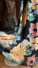 Load image into Gallery viewer, Cozy 1980’s Vintage Black Velveteen and Floral Print Chiffon Dress by Adini
