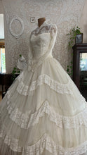 Load image into Gallery viewer, Breathtaking 1950’s Vintage White Tulle and Lace Bridal Gown Wedding Dress