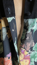 Load image into Gallery viewer, Cozy 1980’s Vintage Black Velveteen and Floral Print Chiffon Dress by Adini