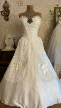 Load image into Gallery viewer, Stunning 1980’s Vintage White Satin and Tiered Lace Dream Dress