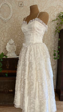 Load image into Gallery viewer, Darling 1980’s Vintage White Satin and Lace Sweetheart Dress
