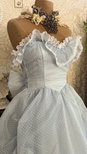 Load image into Gallery viewer, Teeny 1980's vintage Powder Blue Swiss Dot Chiffon Gunne Sax gown