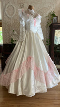 Load image into Gallery viewer, Incredible 1980’s Vintage White Satin and Pink Lace Dress