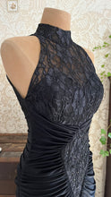Load image into Gallery viewer, Amazing 1980’s Vintage Black Draped and Ruched Mermaid Dress