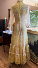 Load image into Gallery viewer, The Love Witch 1970’s Vintage Yellow Floral Voile Gunne Sax Dress