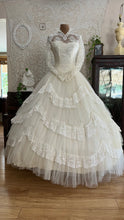 Load image into Gallery viewer, Breathtaking 1950’s Vintage White Tulle and Lace Bridal Gown Wedding Dress