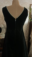 Load image into Gallery viewer, Medieval vibes 1970’s vintage Darkest Green Velveteen Candi Jones Dress