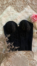 Load image into Gallery viewer, Teeny 1950’s Vintage Black Illusion Lace Bustier by Jantzen 32B