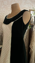 Load image into Gallery viewer, Medieval vibes 1970’s vintage Darkest Green Velveteen Candi Jones Dress