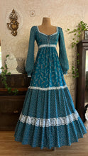 Load image into Gallery viewer, Rare and spectacular Teal Calico 1970’s Vintage Gunne Sax Dress