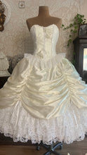 Load image into Gallery viewer, Perfect Cupcake 1970's Vintage Ivory Satin and White Lace Gown