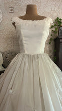 Load image into Gallery viewer, Breathtaking 1950’s Vintage Dove White Chiffon and Antique Rose Lace Bridal Gown Wedding Dress