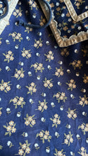 Load image into Gallery viewer, Amazing 1970’s Vintage Navy and Gold Calico Gunne Sax Peplum Sundress