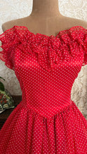 Load image into Gallery viewer, Heart Stopping 1980's vintage Red Swiss Dot Chiffon Gunne Sax gown