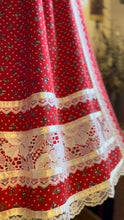 Load image into Gallery viewer, Bright and Beautiful 1970’s Vintage Red Calico Midi Skirt