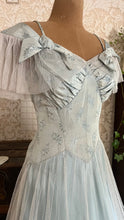 Load image into Gallery viewer, Stunning 1930’s Vintage Eggshell Blue Jacquard and Tulle Dress