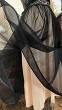 Load image into Gallery viewer, 1950’s Vintage Black and Peach Chiffon Illusion Vanity Fair Peignoir Nightgown 32