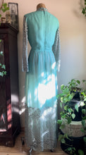 Load image into Gallery viewer, 1960’s Vintage Aqua Blue Chiffon and Lace Dress by Miss Elliette of California